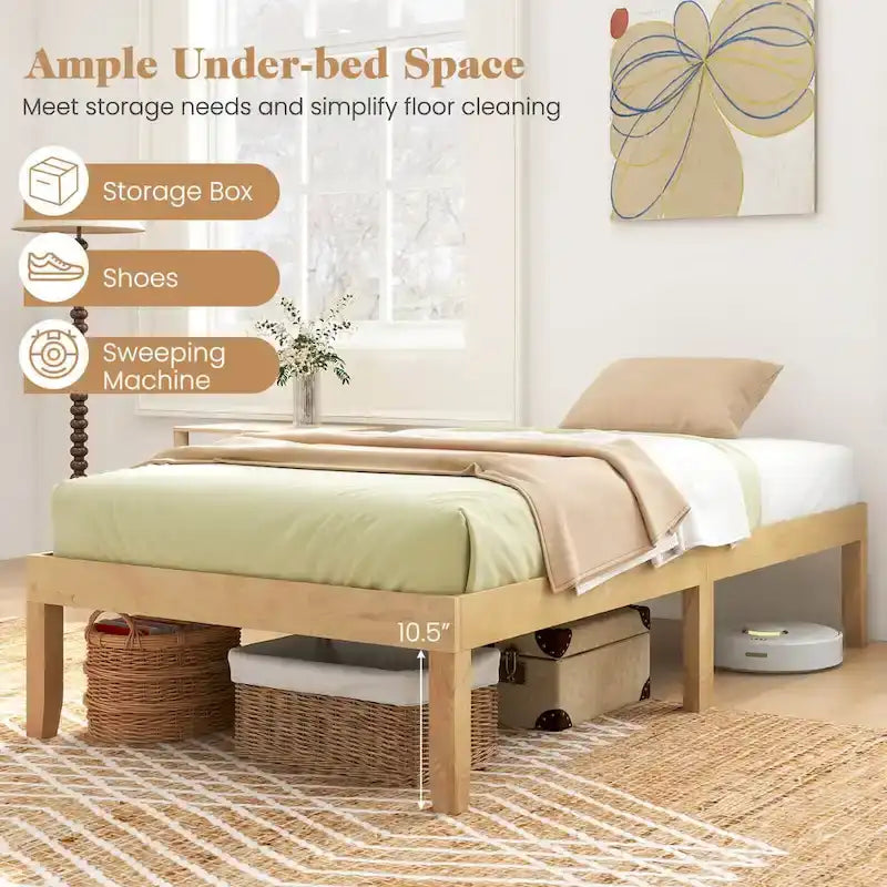 Costway 14-Inch Wooden Platform Bed Frame for Twin, Full, and Queen Sizes with Rubber Support