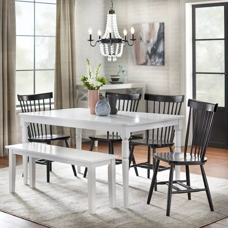 Set of 2 Spindle Back Dining Chairs Solid Rubberwood Farmhouse Style