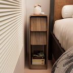 Narrow Nightstand Set of 2 with Drawers, Fluted Slim Side End Table with Storage for Small Spaces