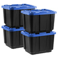 12 Gal. Stackable Storage Totes with Lids, Black - Blue, 4Pk