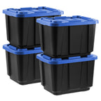 12 Gal. Stackable Storage Totes with Lids, Black - Blue, 4Pk