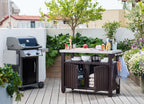 Unity XL Portable Outdoor Table and Storage Cabinet with Accessory Hooks. Espresso Brown