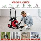 Telyswee Drain Cleaner Machine 100ft x 1/2inch Auto-feed Electric Drain Auger for 1in to 4in Pipes, w/ 8 Cutters & Air-activated Foot Switch, 250W/370W 1700RPM Drain Sewer Snake Drain Auger Cleaner
