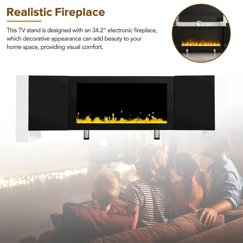 Contemporary TV Stand with Electric Fireplace - Fits TVs Up to 78 Inches