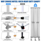 HOTEEL 10x15 Heavy Duty Canopy Tent ,Pop up Canopy for Parties Wedding,Commercial Easy up Gazebo with Roller Bag,UV 50+ &,White