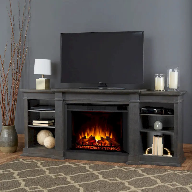 Real Flame Eliot 81" Grand Antique Grey TV Stand with Electric Fireplace