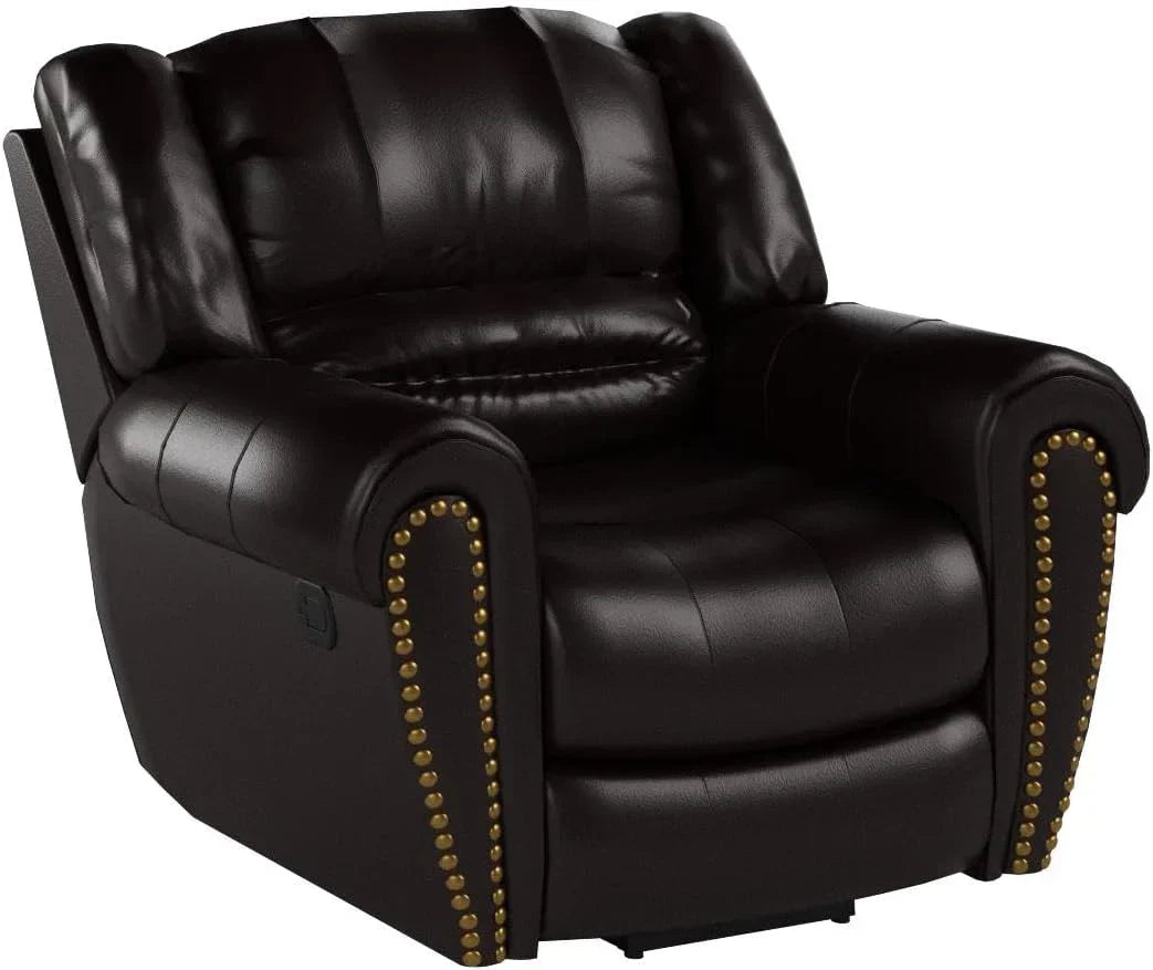 CANMOV Leather Recliner Chair, Classic and Traditional Manual Recliner Chair with Comfortable Arms and Back Single Sofa for Living Room, Nut Brown