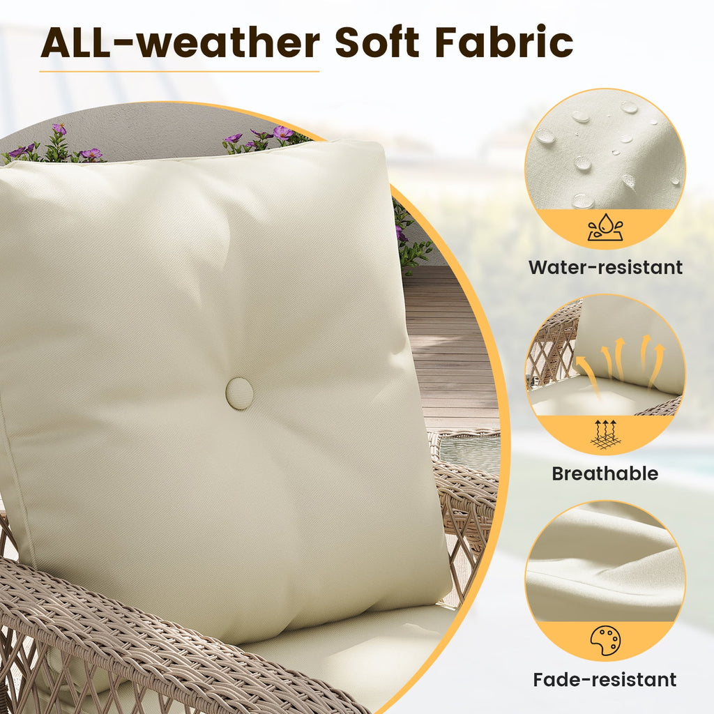 ELPOSUN 3 Pieces Patio Furniture Set, Outdoor Swivel Gliders Rocker, Wicker Patio Bistro Set with Rattan Rocking Chair, Glass Top Side Table and Thickened Cushions for Porch Deck Backyard
