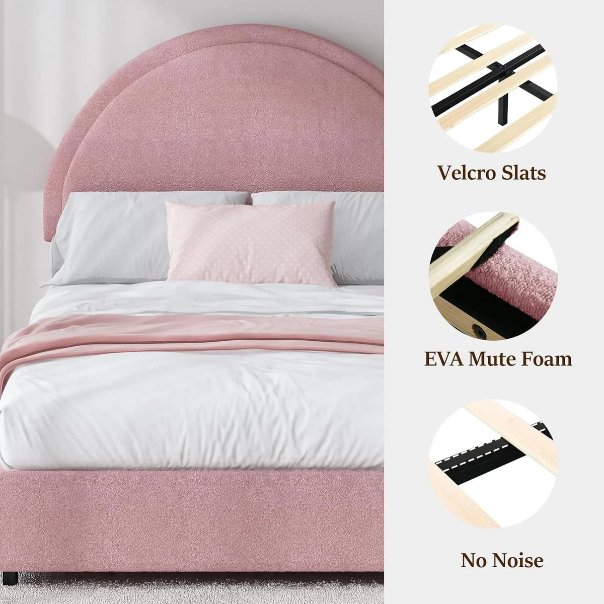4 EVER WINNER Queen Size Bed Frame, Boucle Upholstered Bed Frame with Headboard, White Queen Bed Frame, White