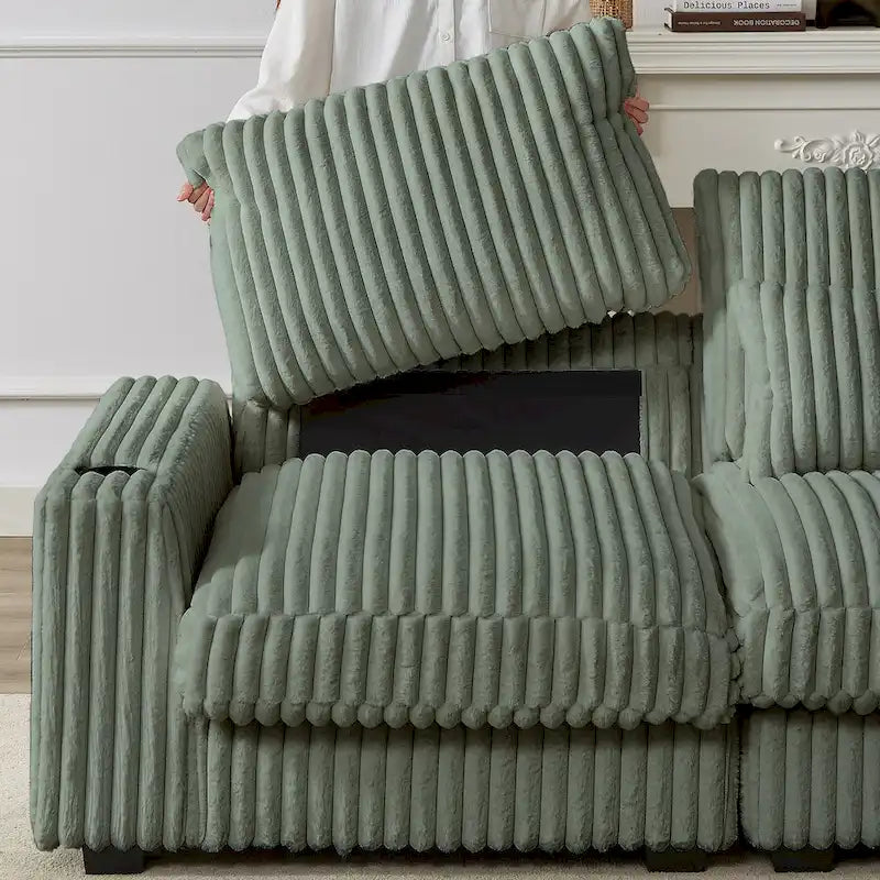 126W Large L-Shaped Corduroy Sofa with USB Charging Port