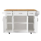 Large Kitchen Island with Wood Drop Leaf, Embossed Texture Rolling Kitchen Cart wDoors and Drawers wStorage for Kitchen, White
