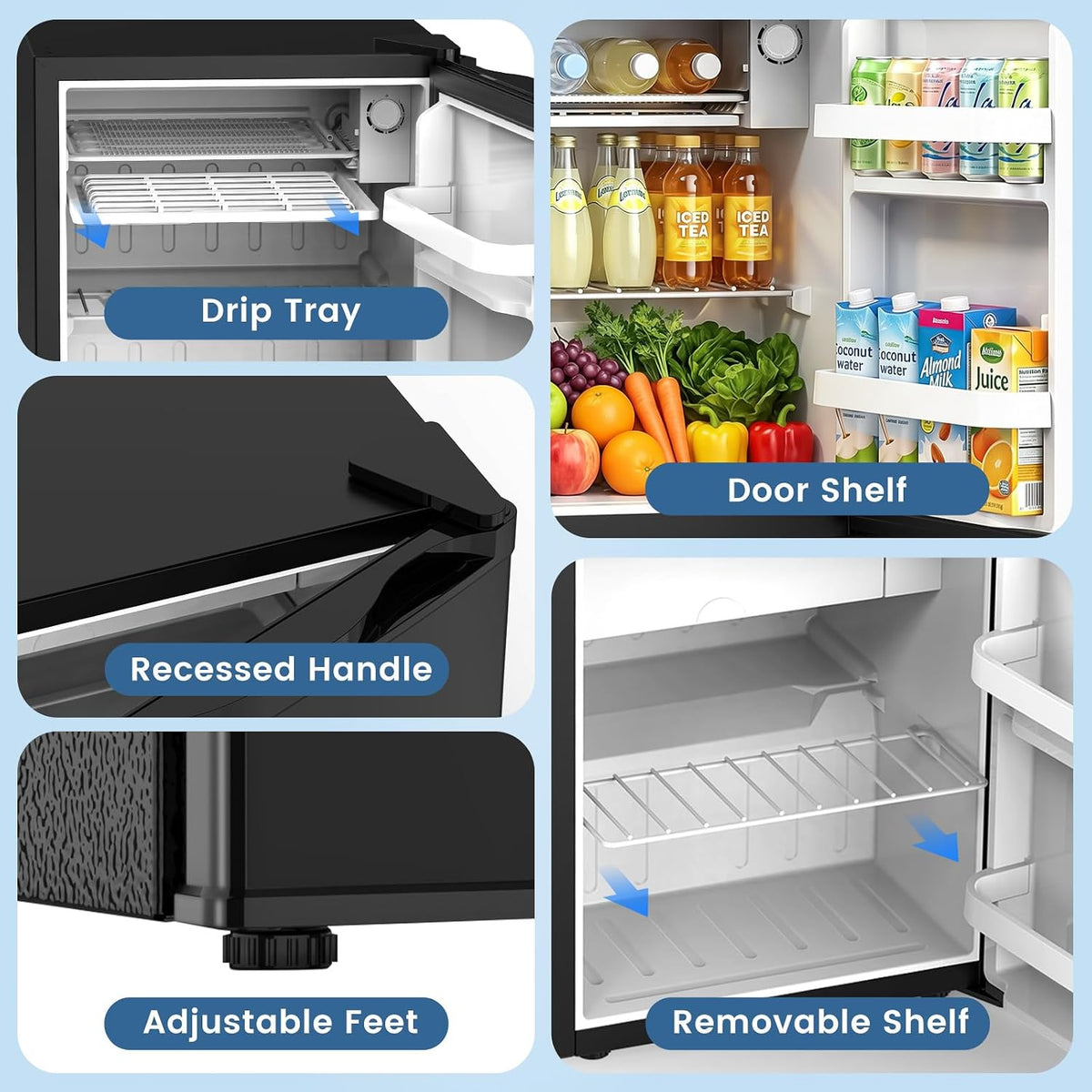 Kismile 1.3 Cu.Ft Mini Fridge, Single Door Compact Refrigerator RE5836