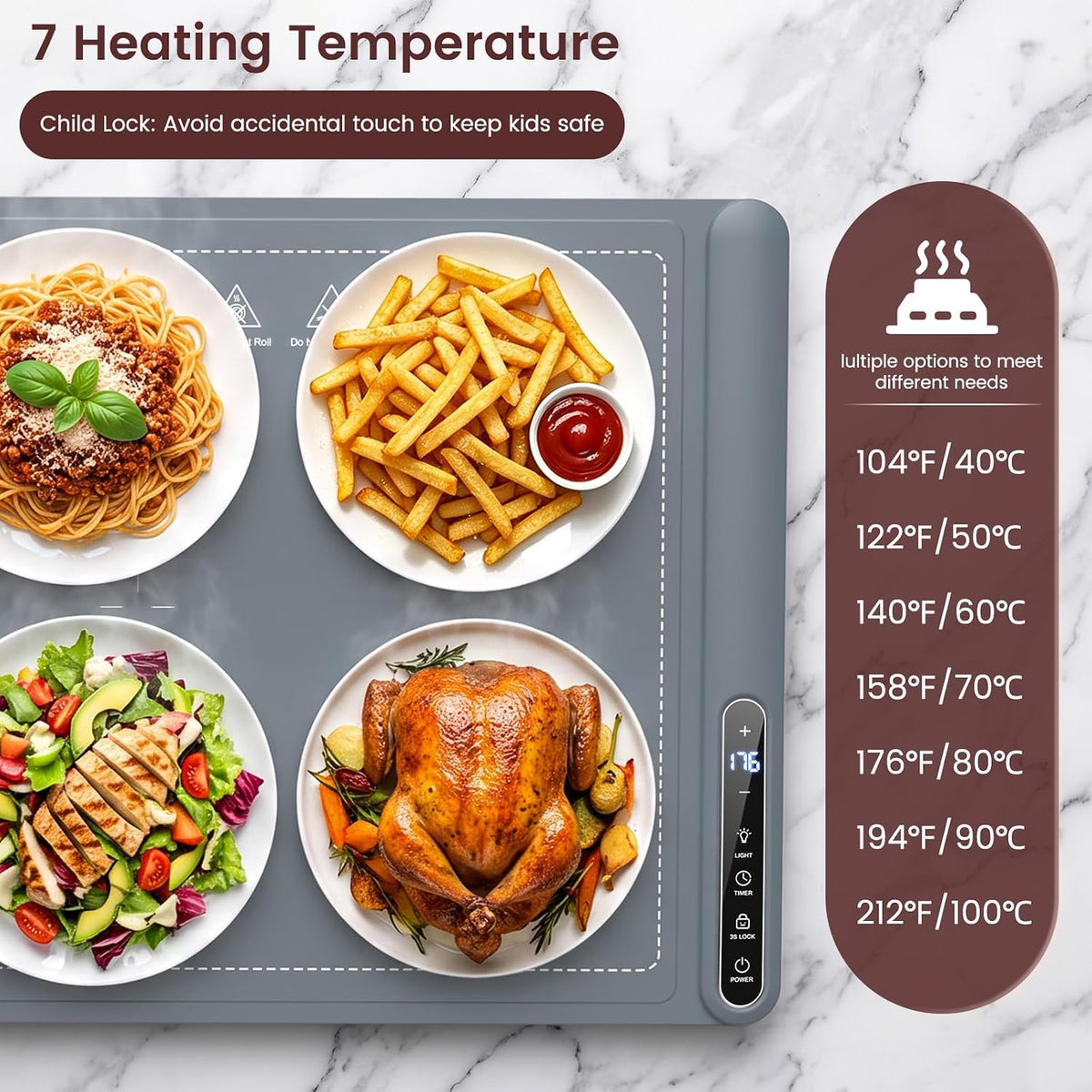 Kismile Rollable Silicone Warming Tray with LED Display WB2968